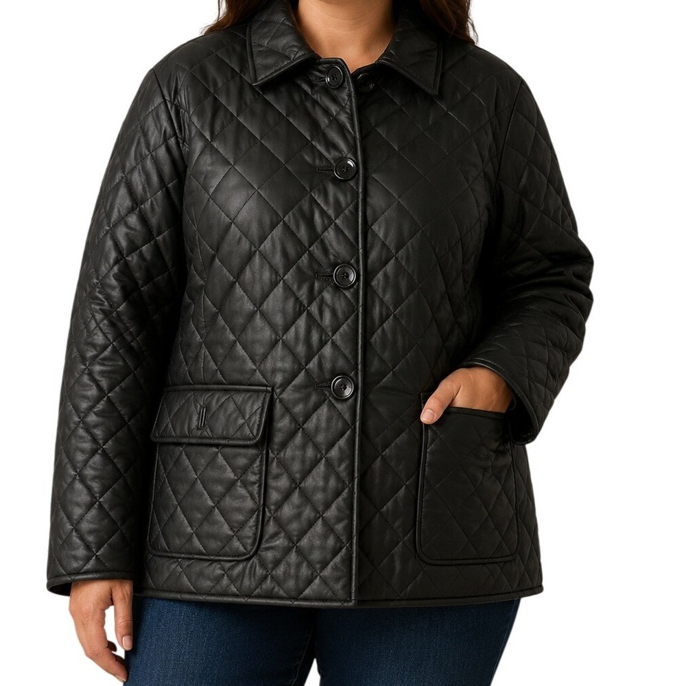 Excelled Collection Black Quilted Leather Jacket Women's 3XL